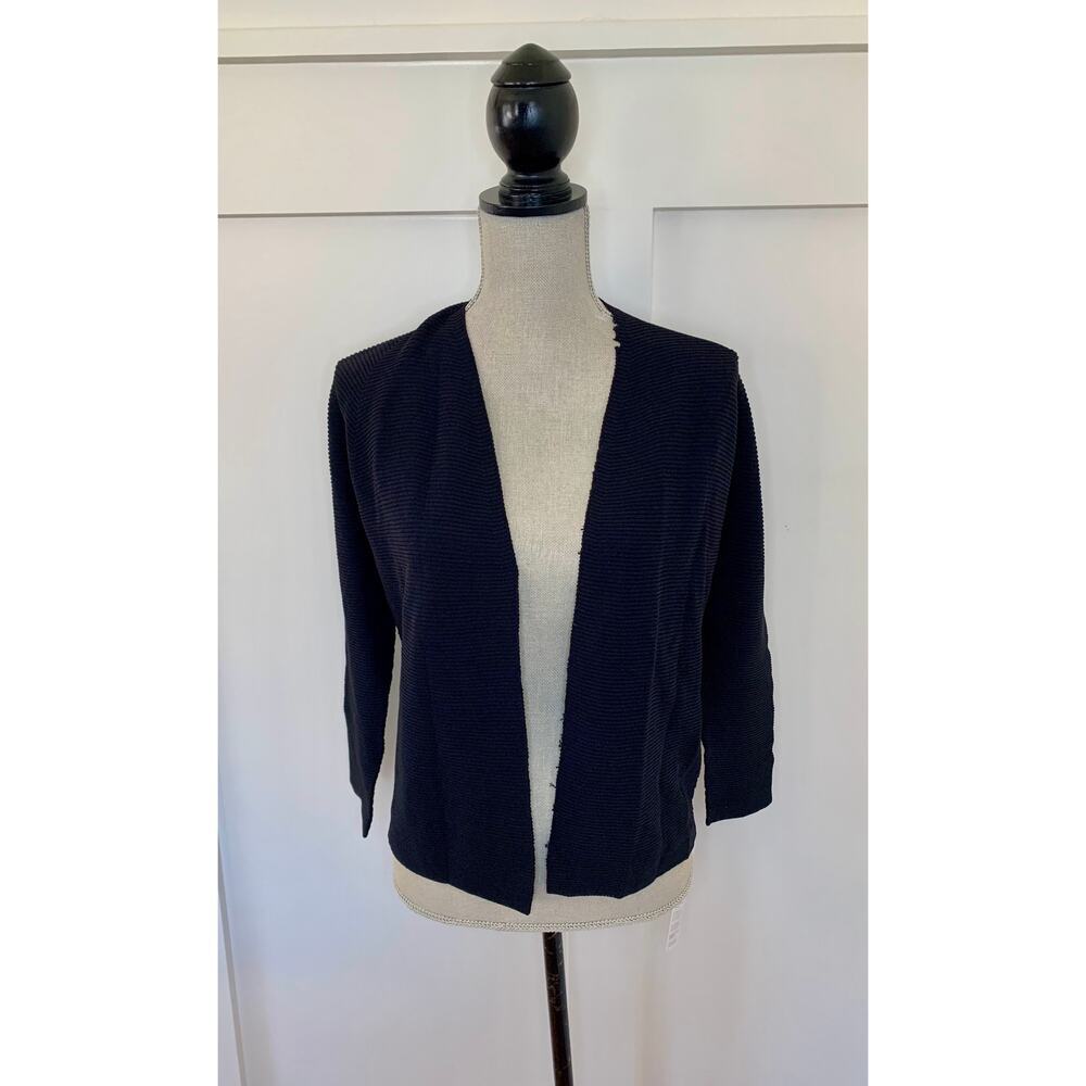 Alpha Studio Cardigan Sweater in Black Size 42 Knit Ribbed Open Front Classic